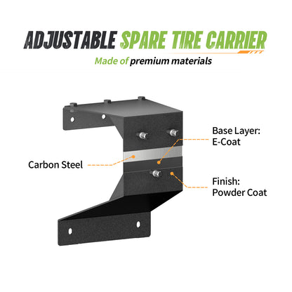 35"–40" Tire, 11" Extension Dakrova Spare Tire Carrier | For 1987-2006 Jeep Wrangler TJ/YJ/LJ