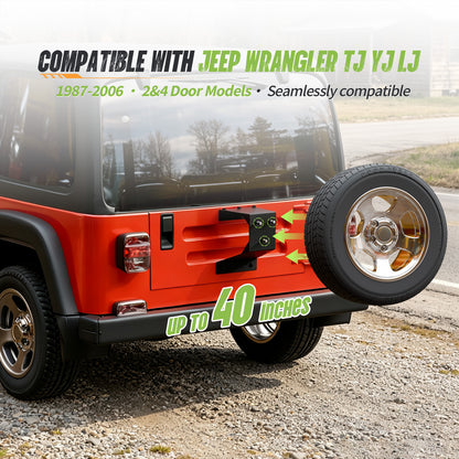 35"–40" Tire, 11" Extension Dakrova Spare Tire Carrier | For 1987-2006 Jeep Wrangler TJ/YJ/LJ