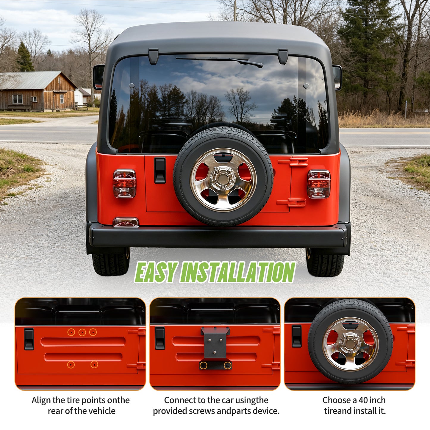 35"–40" Tire, 11" Extension Dakrova Spare Tire Carrier | For 1987-2006 Jeep Wrangler TJ/YJ/LJ