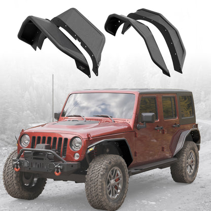 44.6"L Rear / 45.5"L Front Dakrova Tubular Steel Fender Flares, LED Turn Signals | For 2007-2018 Jeep Wrangler JK JKU 2/4 Door, Textured Black