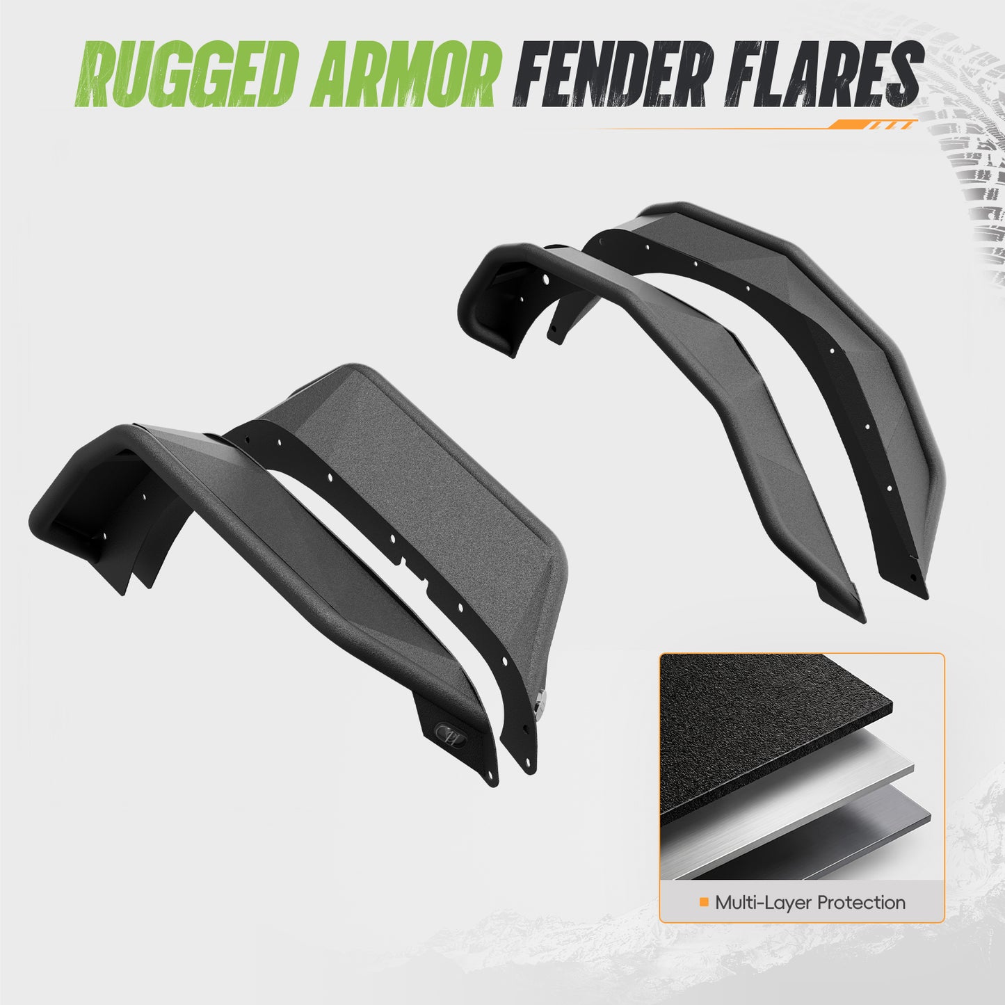 44.6"L Rear / 45.5"L Front Dakrova Tubular Steel Fender Flares, LED Turn Signals | For 2007-2018 Jeep Wrangler JK JKU 2/4 Door, Textured Black