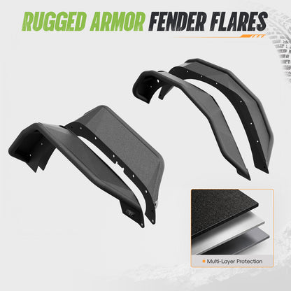 44.6"L Rear / 45.5"L Front Dakrova Tubular Steel Fender Flares, LED Turn Signals | For 2007-2018 Jeep Wrangler JK JKU 2/4 Door, Textured Black