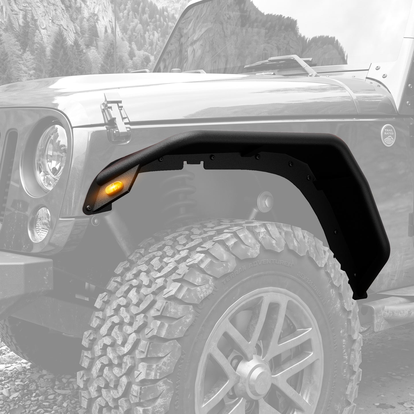 44.6"L Rear / 45.5"L Front Dakrova Tubular Steel Fender Flares, LED Turn Signals | For 2007-2018 Jeep Wrangler JK JKU 2/4 Door, Textured Black