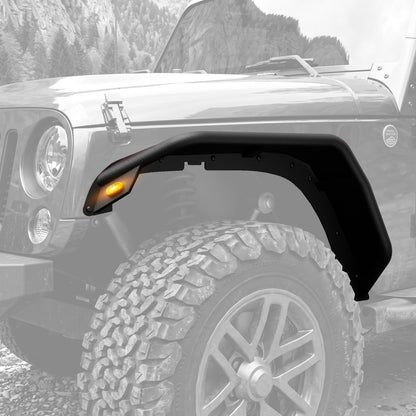 44.6"L Rear / 45.5"L Front Dakrova Tubular Steel Fender Flares, LED Turn Signals | For 2007-2018 Jeep Wrangler JK JKU 2/4 Door, Textured Black