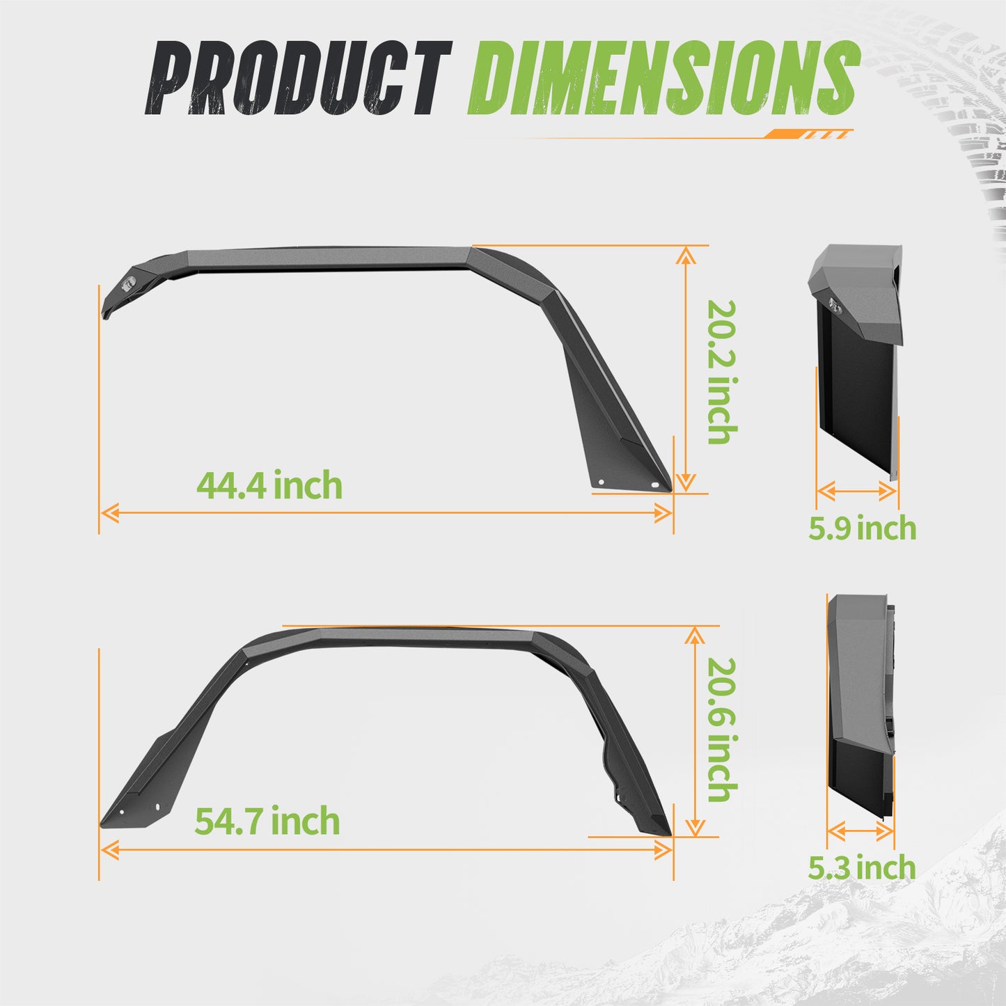 44.4" Front / 54.7" Rear Dakrova Heavy-Duty Fender Flares | For 2020-2024 Jeep Gladiator JT