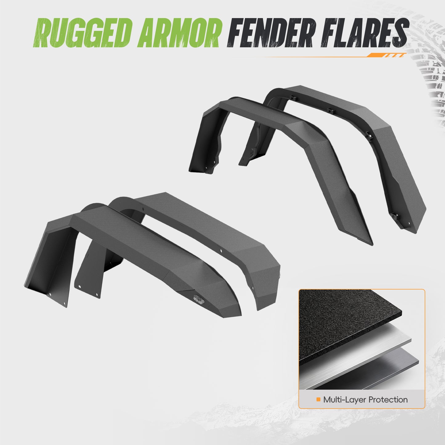 44.4" Front / 54.7" Rear Dakrova Heavy-Duty Fender Flares | For 2020-2024 Jeep Gladiator JT