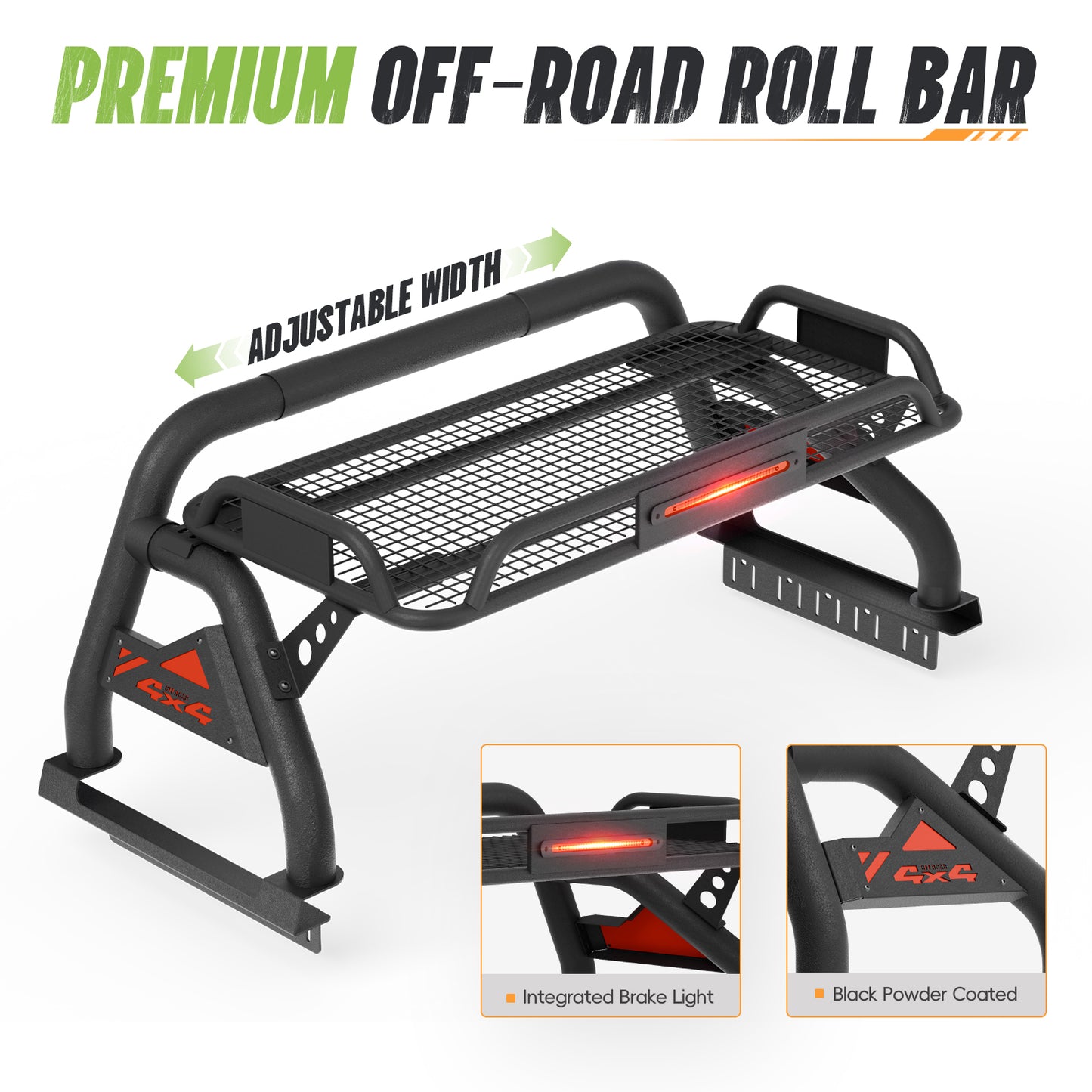 55.91" – 59.84" Adjustable Width Dakrova Roll Bar | For Toyota Tacoma, Chevy Colorado, GMC Canyon, Nissan Frontier, Ford Ranger, Jeep Gladiator JT Mid-Size Pickup Trucks