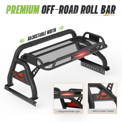 55.91" – 59.84" Adjustable Width Dakrova Roll Bar | For Toyota Tacoma, Chevy Colorado, GMC Canyon, Nissan Frontier, Ford Ranger, Jeep Gladiator JT Mid-Size Pickup Trucks