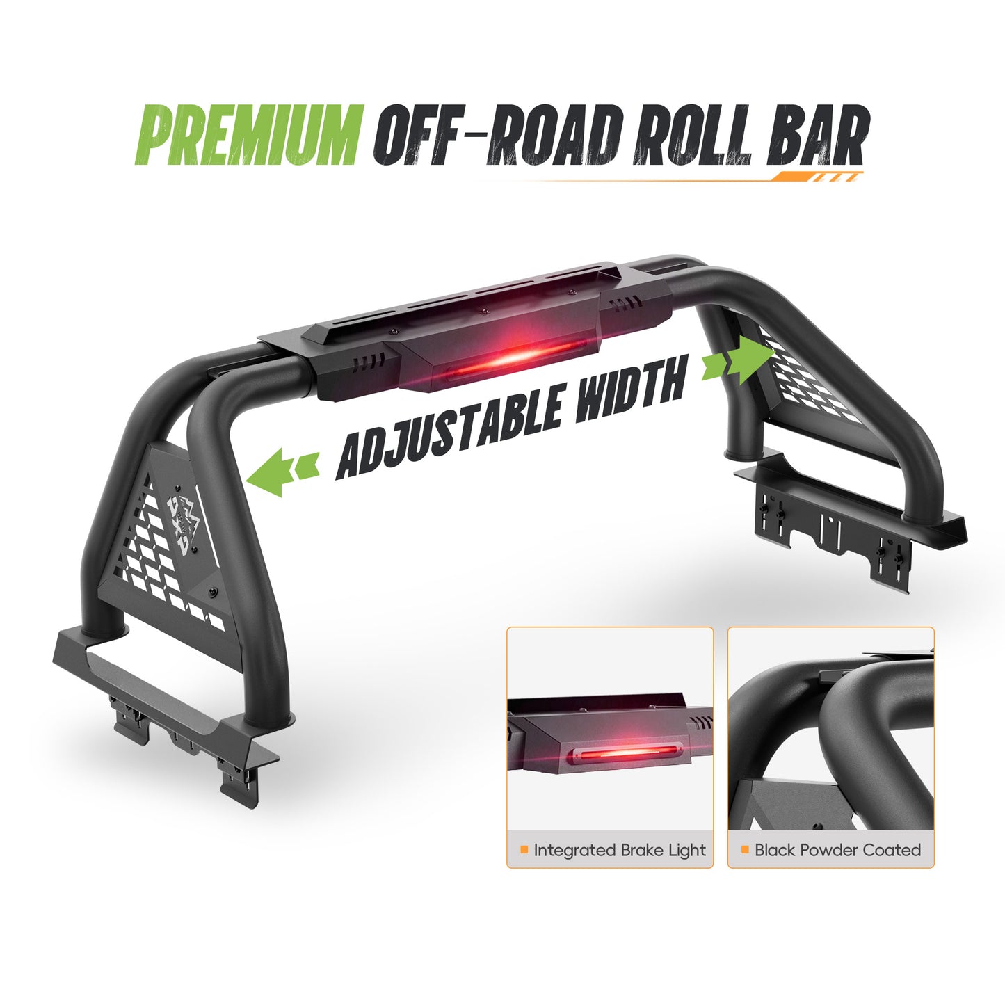59.75–63.75" Adjustable Width Dakrova Roll Bar | For Ford F-150/Raptor, Ram 1500/2500/3500, Chevy Silverado, GMC Sierra, Toyota Tundra, Nissan Titan Full Size Pickup Trucks