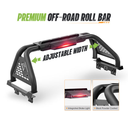 59.75–63.75" Adjustable Width Dakrova Roll Bar | For Ford F-150/Raptor, Ram 1500/2500/3500, Chevy Silverado, GMC Sierra, Toyota Tundra, Nissan Titan Full Size Pickup Trucks