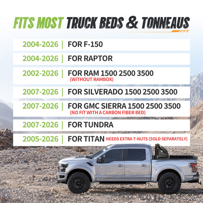59.75–63.75" Adjustable Width Dakrova Roll Bar | For Ford F-150/Raptor, Ram 1500/2500/3500, Chevy Silverado, GMC Sierra, Toyota Tundra, Nissan Titan Full Size Pickup Trucks
