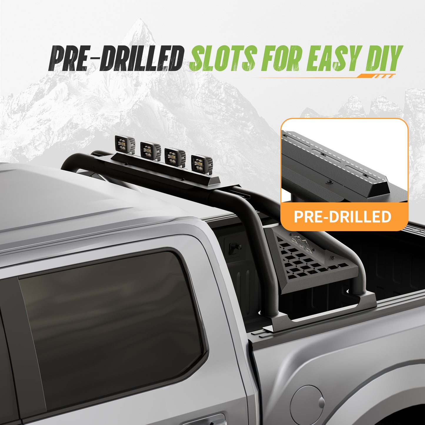 59.75–63.75" Adjustable Width Dakrova Roll Bar | For Ford F-150/Raptor, Ram 1500/2500/3500, Chevy Silverado, GMC Sierra, Toyota Tundra, Nissan Titan Full Size Pickup Trucks