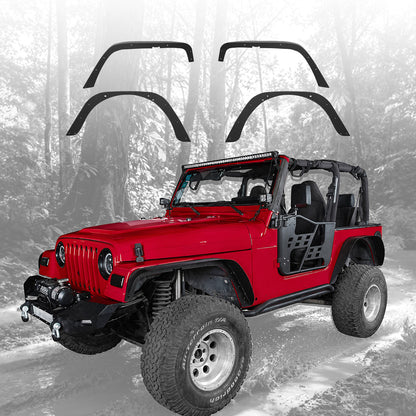 42.51"L Front / 44.09"L Rear Dakrova Steel Flat Fender Flares | For 1997-2006 Jeep Wrangler TJ LJ 2-Door, Textured Black