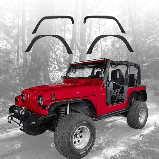 42.51"L Front / 44.09"L Rear Dakrova Steel Flat Fender Flares | For 1997-2006 Jeep Wrangler TJ LJ 2-Door, Textured Black