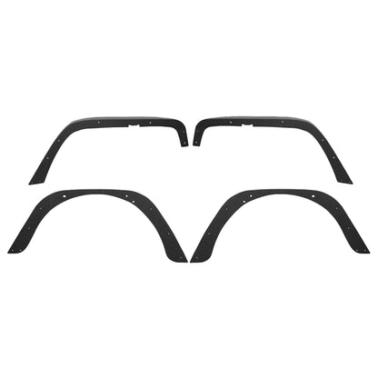 42.51"L Front / 44.09"L Rear Dakrova Steel Flat Fender Flares | For 1997-2006 Jeep Wrangler TJ LJ 2-Door, Textured Black