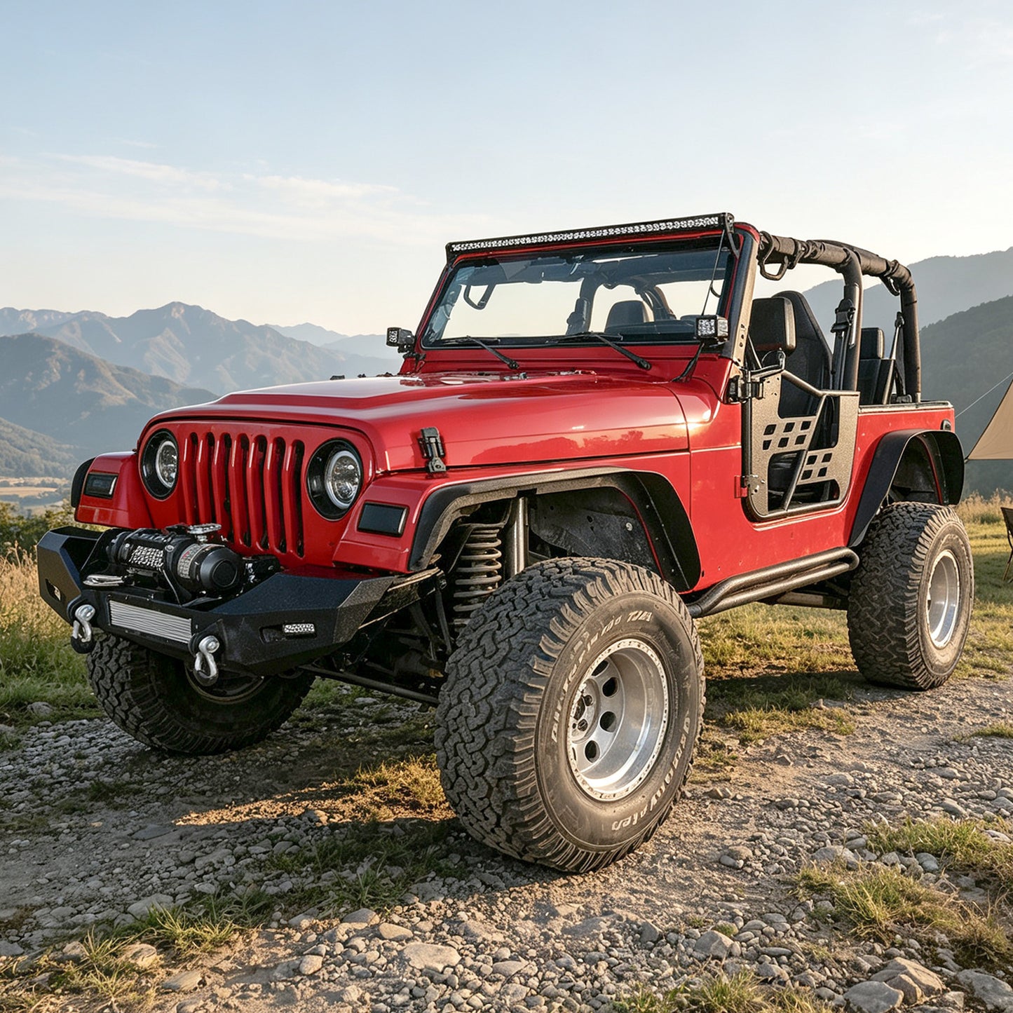 42.51"L Front / 44.09"L Rear Dakrova Steel Flat Fender Flares | For 1997-2006 Jeep Wrangler TJ LJ 2-Door, Textured Black