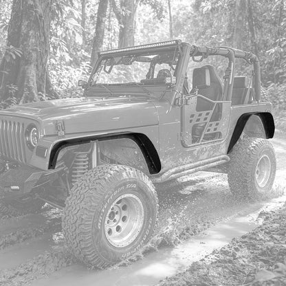 42.51"L Front / 44.09"L Rear Dakrova Steel Flat Fender Flares | For 1997-2006 Jeep Wrangler TJ LJ 2-Door, Textured Black