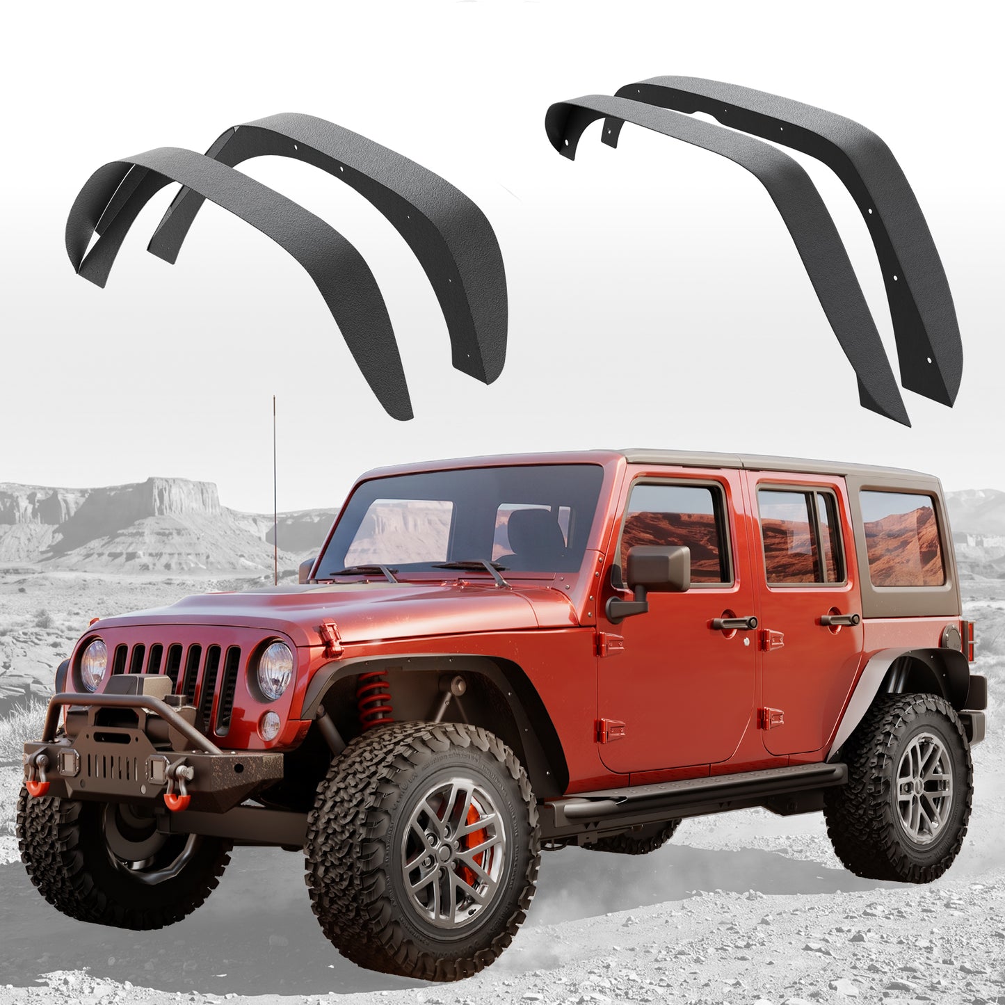 43.82" Front / 45.79" Rear Dakrova Steel Flat Fender Flares, Front & Rear | For 2007-2018 Jeep Wrangler JK/JKU 2/4 Doors