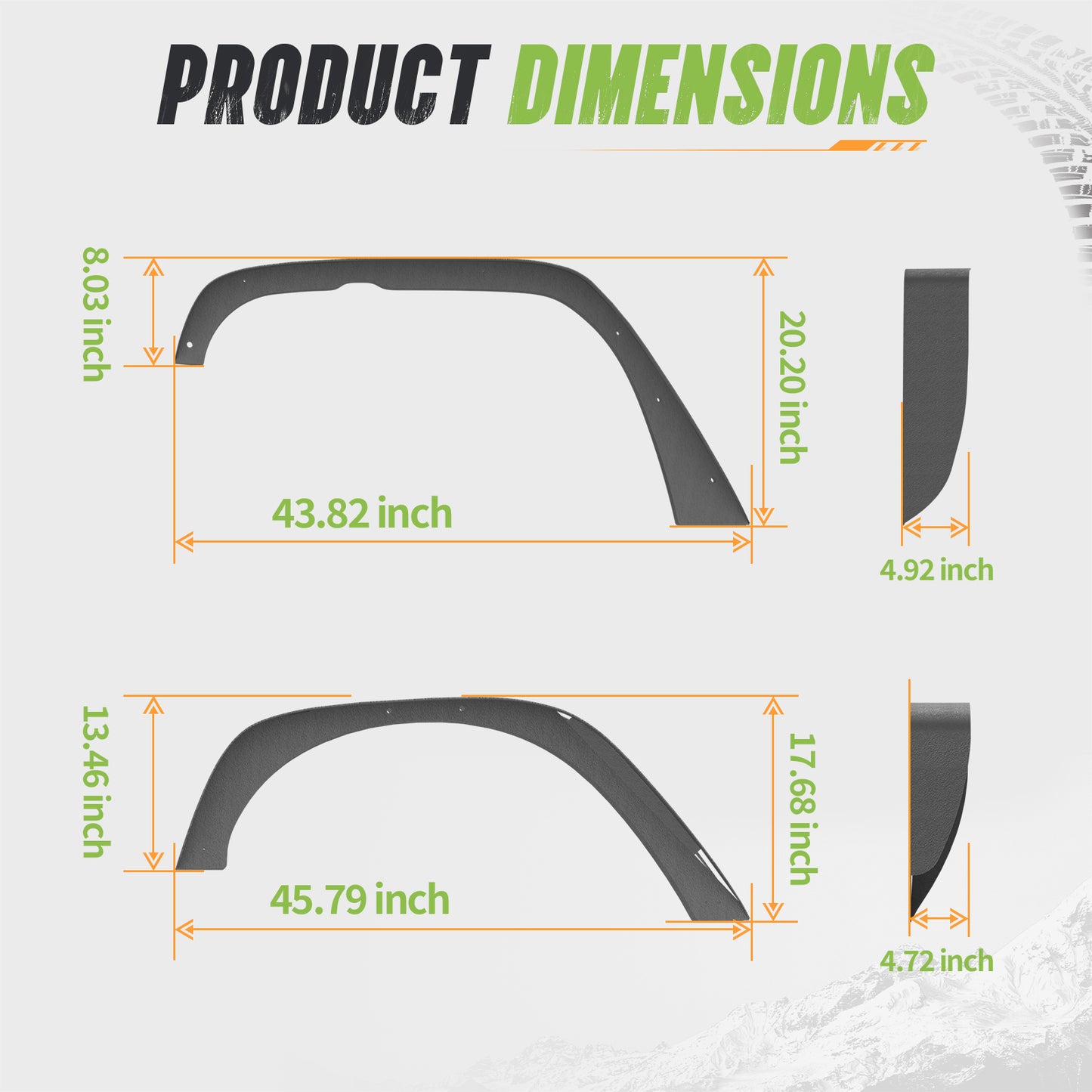 43.82" Front / 45.79" Rear Dakrova Steel Flat Fender Flares, Front & Rear | For 2007-2018 Jeep Wrangler JK/JKU 2/4 Doors