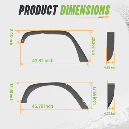 43.82" Front / 45.79" Rear Dakrova Steel Flat Fender Flares, Front & Rear | For 2007-2018 Jeep Wrangler JK/JKU 2/4 Doors