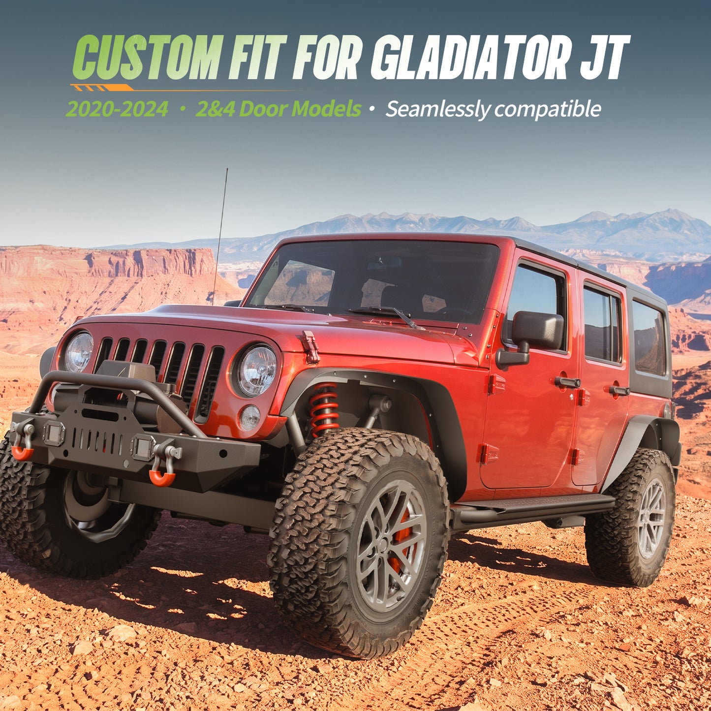 43.82" Front / 45.79" Rear Dakrova Steel Flat Fender Flares, Front & Rear | For 2007-2018 Jeep Wrangler JK/JKU 2/4 Doors