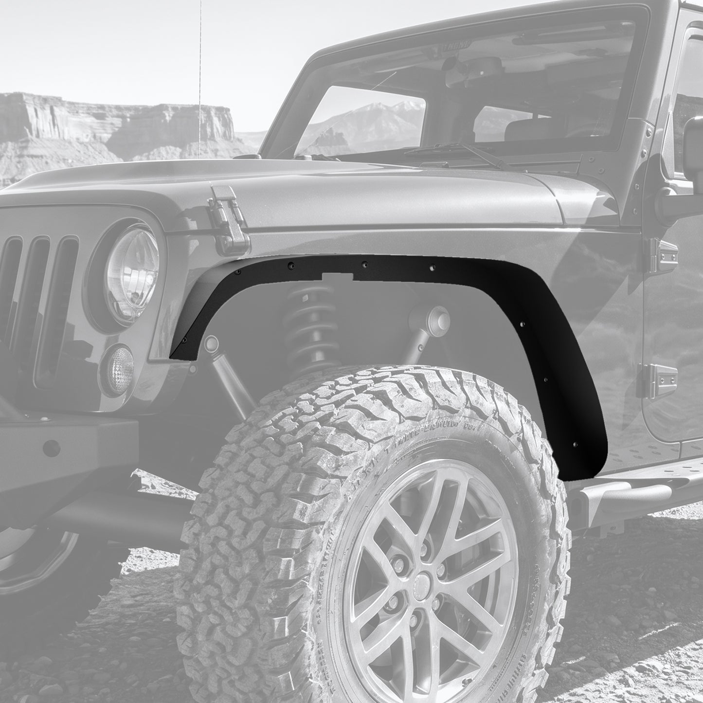 43.82" Front / 45.79" Rear Dakrova Steel Flat Fender Flares, Front & Rear | For 2007-2018 Jeep Wrangler JK/JKU 2/4 Doors