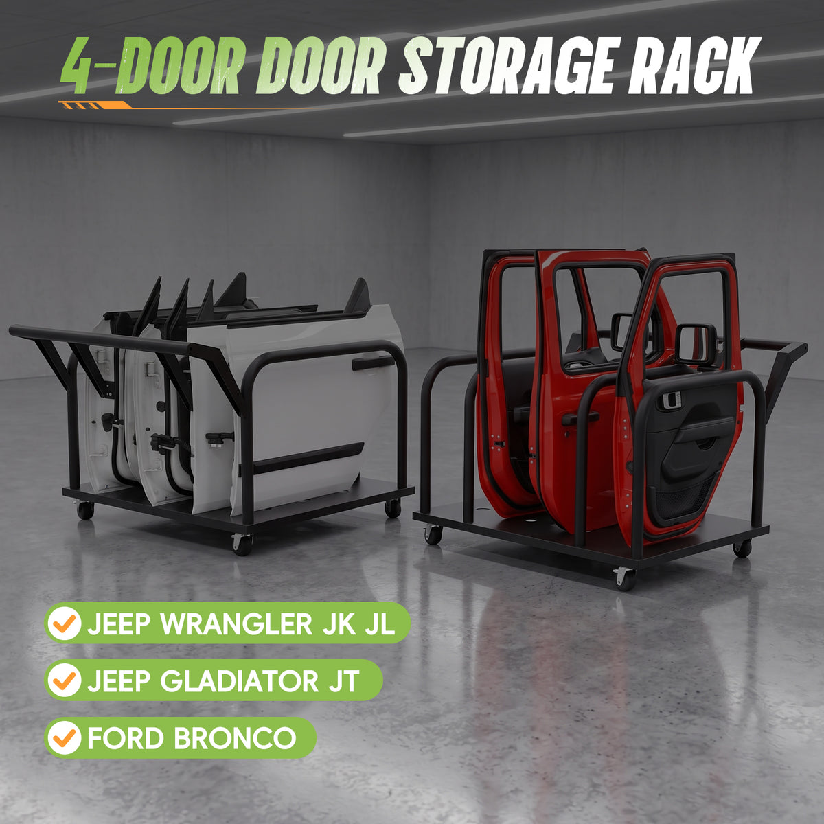 Removable Door Storage Cart with Caster Wheels | Wrangler, Gladiator & Bronco