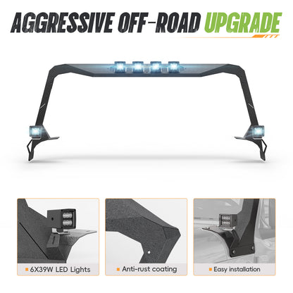 Windshield Frame Cover with 6 × 39W LED Lights | Jeep Wrangler JL/JLU & Gladiator JT