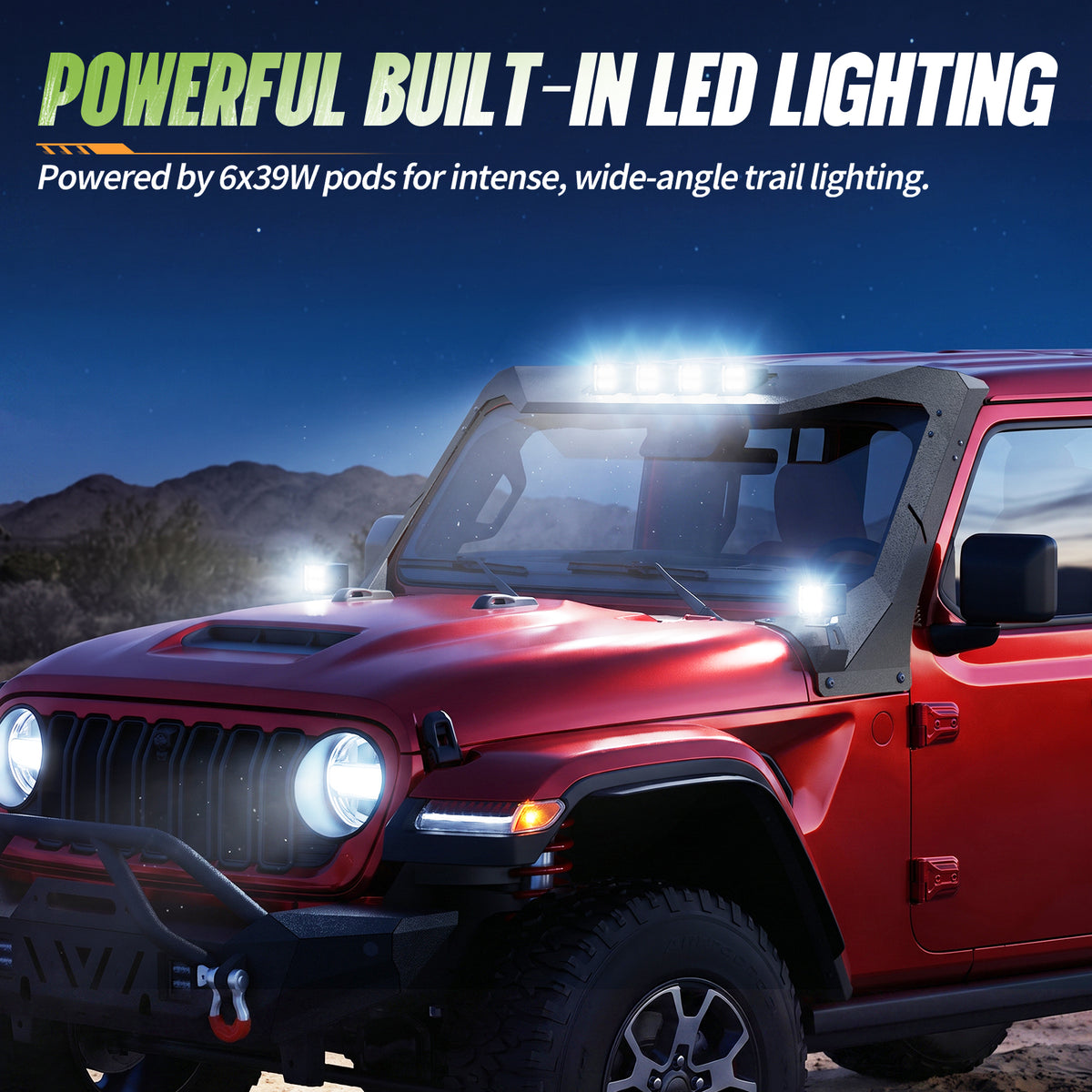 Windshield Frame Cover with 6 × 39W LED Lights | Jeep Wrangler JL/JLU & Gladiator JT