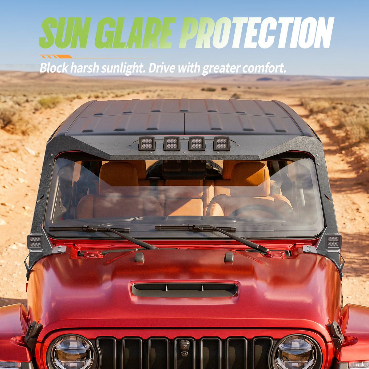 Windshield Frame Cover with 6 × 39W LED Lights | Jeep Wrangler JL/JLU & Gladiator JT