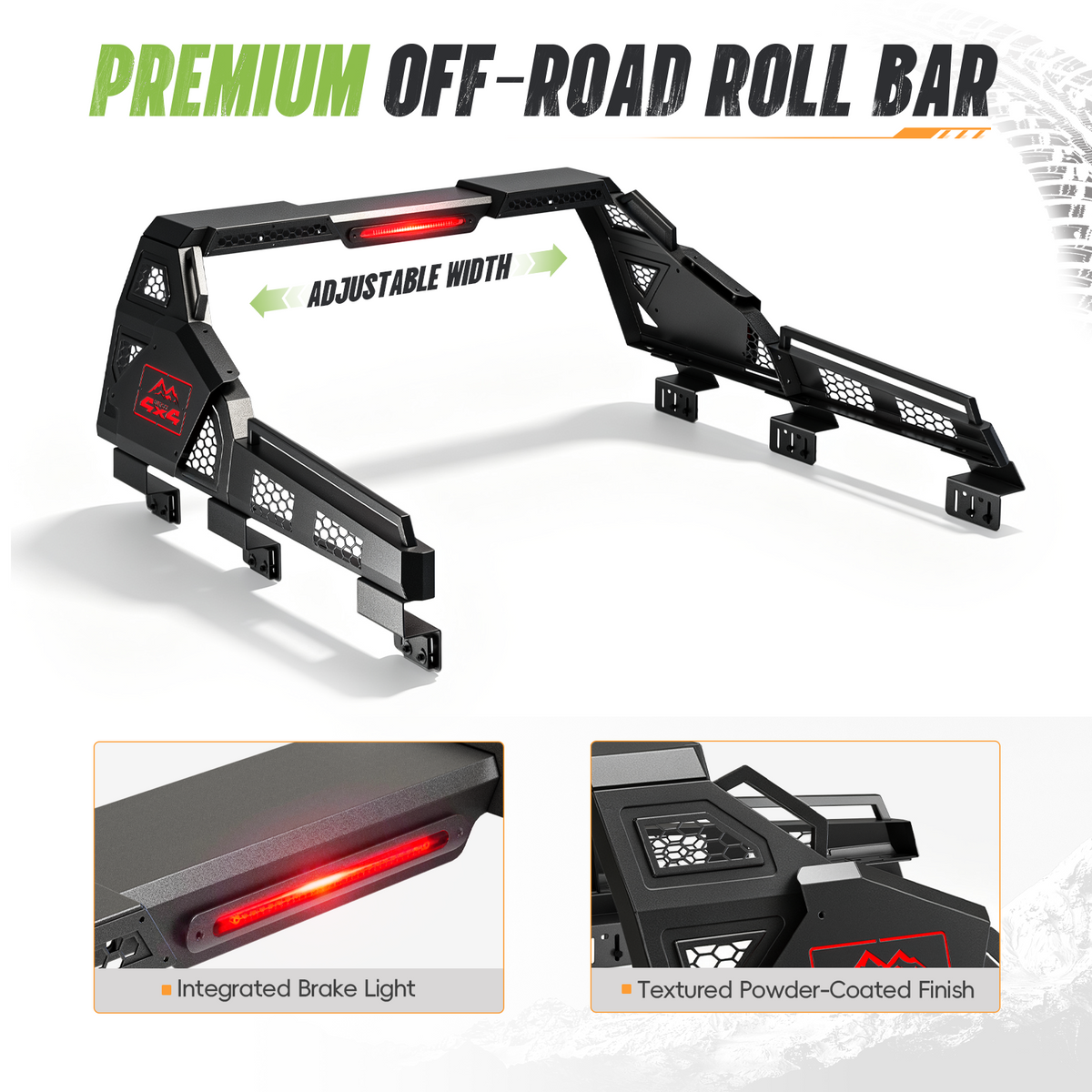 55.9"–63.8" Adjustable Truck Bed Roll Bar with LED Brake Light | Ford F-150