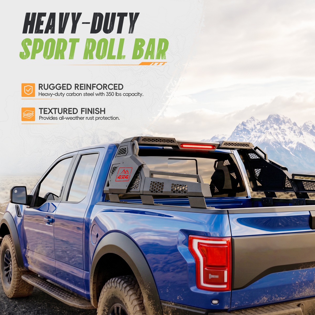 55.9"–63.8" Adjustable Truck Bed Roll Bar with LED Brake Light | Ford F-150