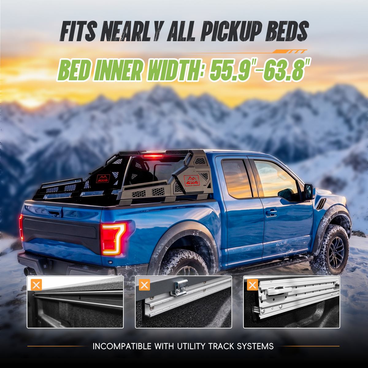 55.9"–63.8" Adjustable Truck Bed Roll Bar with LED Brake Light | Ford F-150