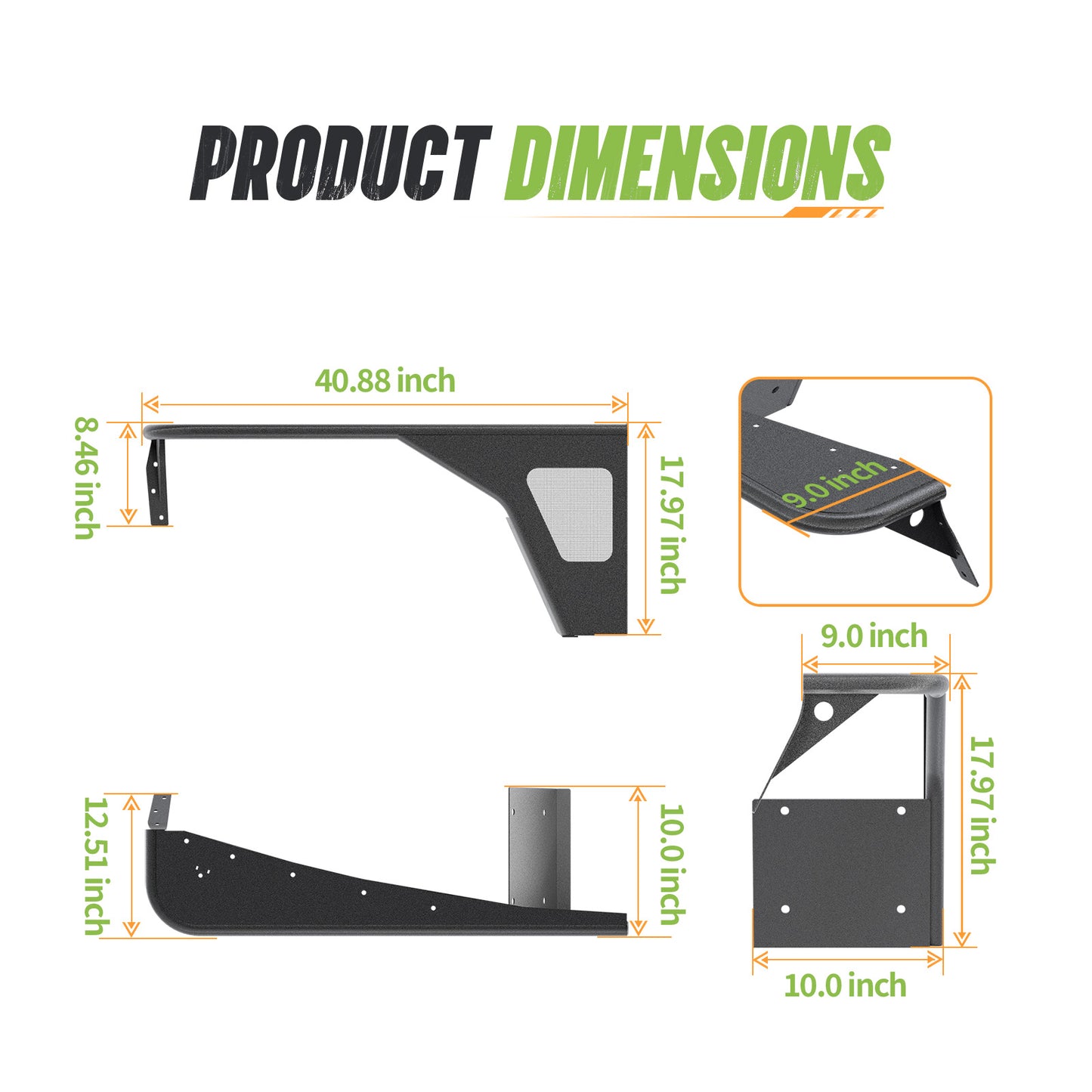 40.88"L × 17.97"H Dakrova Front Wheel Well Fender Flares | For 1997-2006 Jeep Wrangler TJ, 2004-2006 Jeep Wrangler LJ