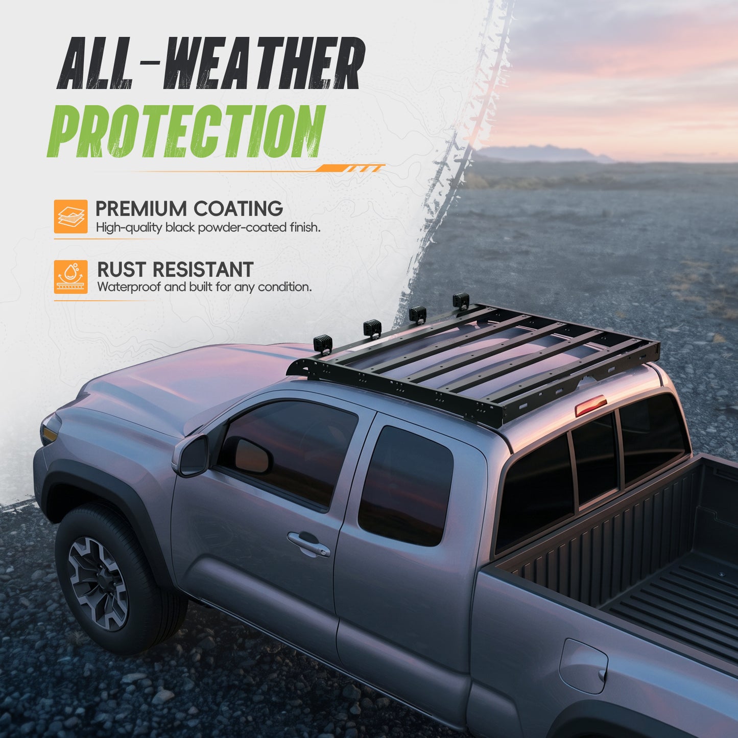 61.42"L × 48.35"W  Dakrova Steel Roof Rack Cargo Luggage Carrier | For 2005-2023 Toyota Tacoma Double Cab