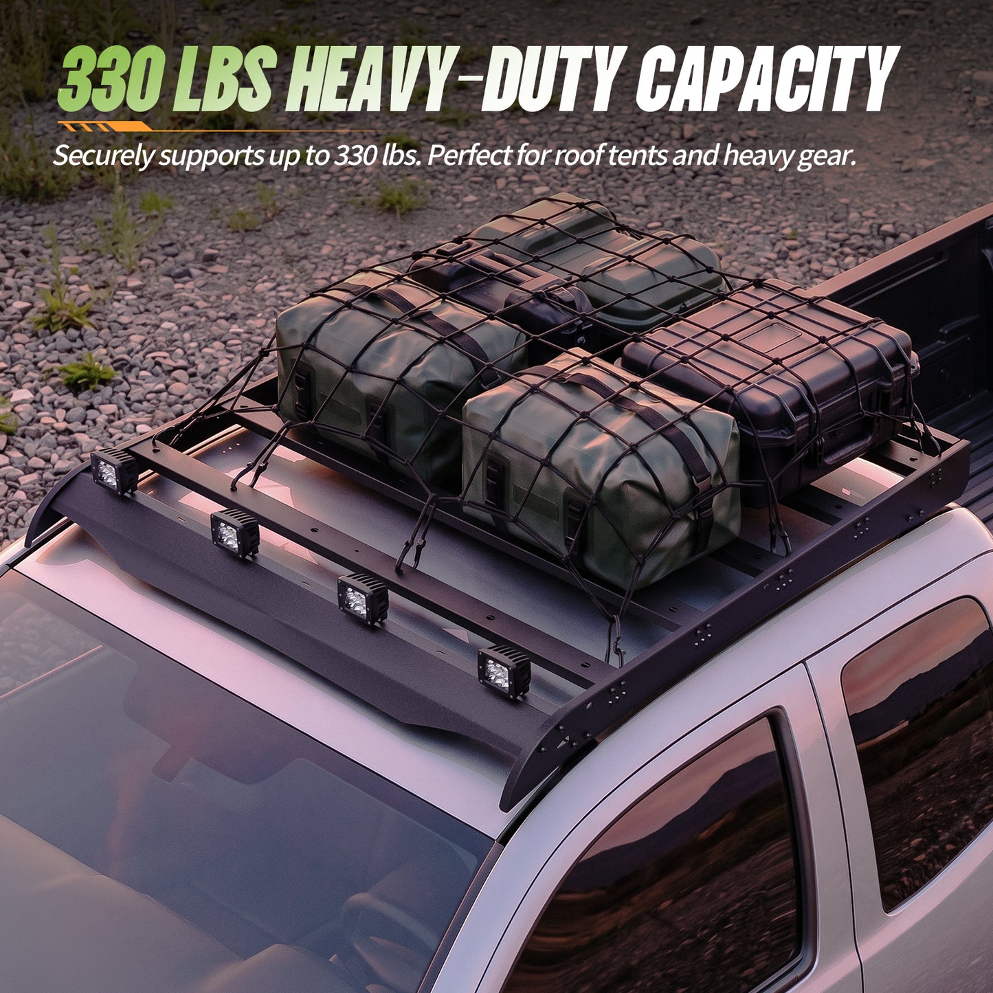 61.42"L × 48.35"W  Dakrova Steel Roof Rack Cargo Luggage Carrier | For 2005-2023 Toyota Tacoma Double Cab
