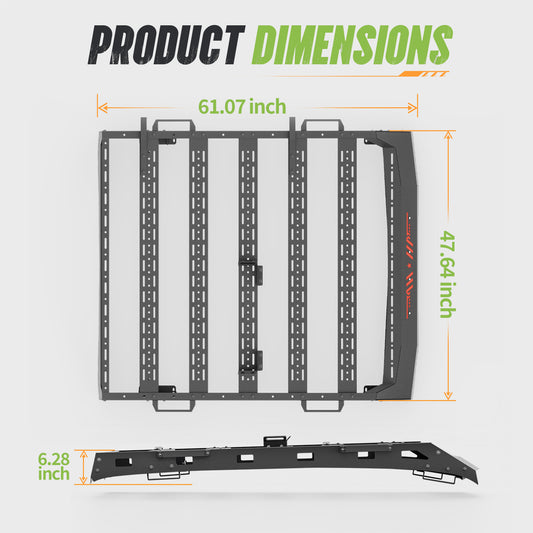 61.07"L × 47.64"W Dakrova Heavy-Duty Roof Rack | For 2005-2023 Toyota Tacoma Double Cab