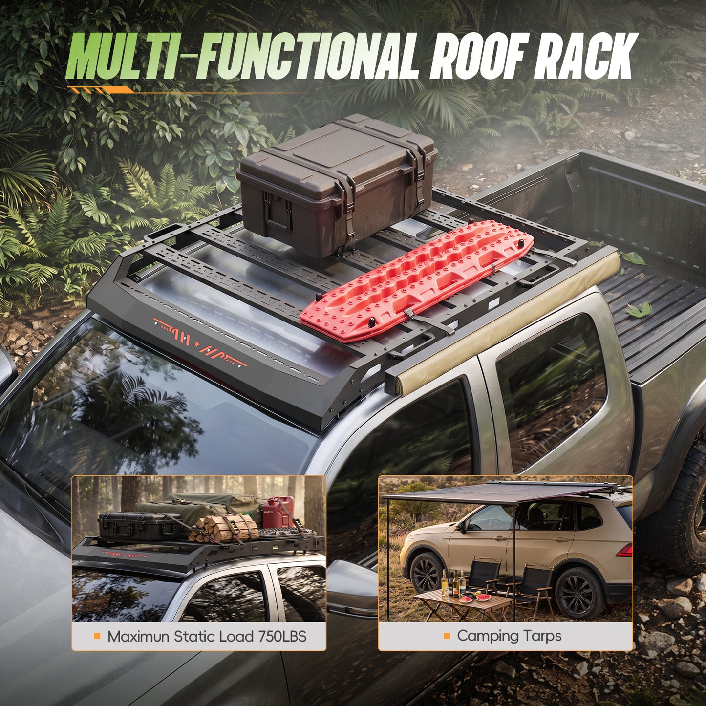 61.07"L × 47.64"W Dakrova Heavy-Duty Roof Rack | For 2005-2023 Toyota Tacoma Double Cab