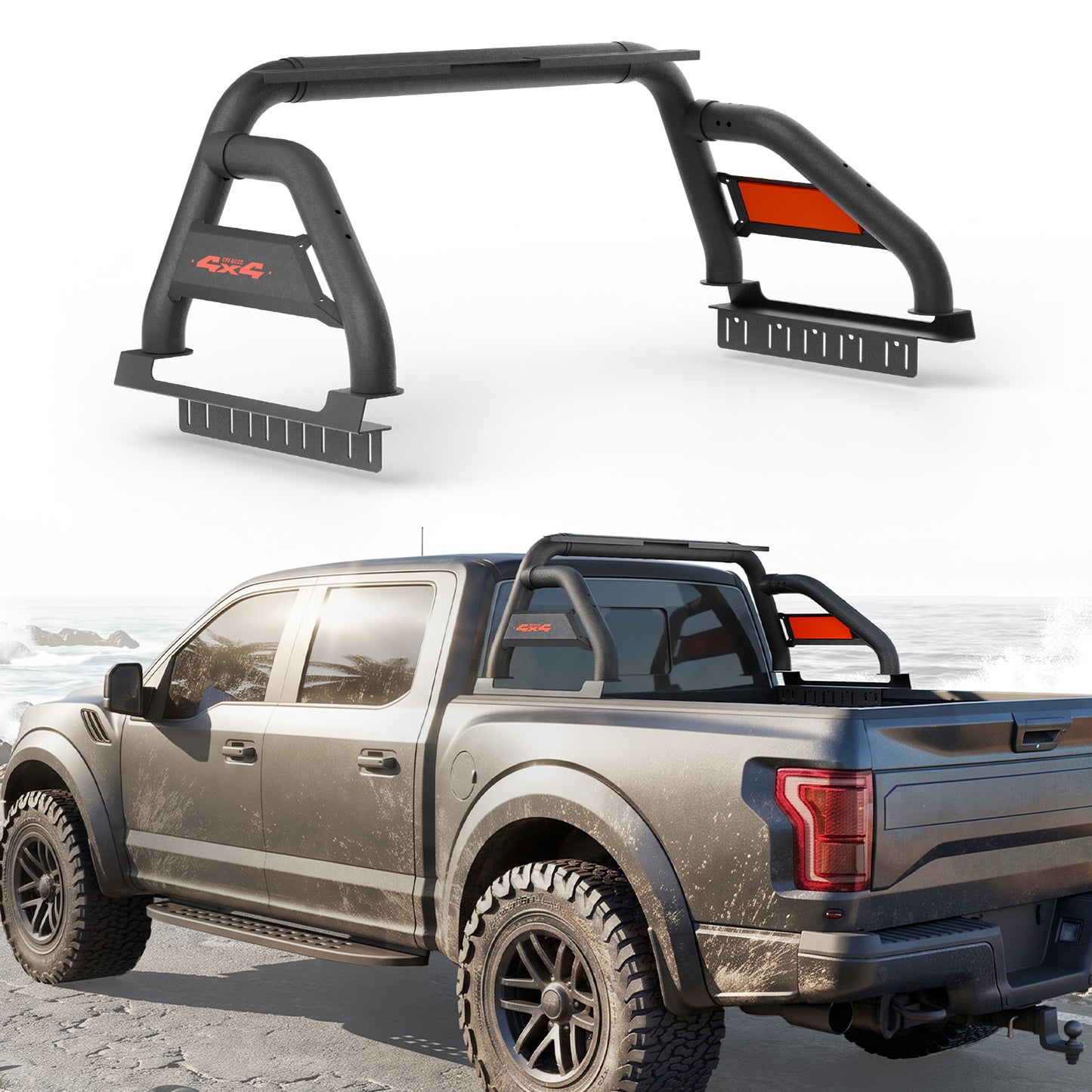 55.91" - 65.39" Adjustable Width Dakrova Roll Bar | For Full & Mid Size Pickup Trucks, Ford, Chevy, GMC, Ram, Toyota, Nissan, Jeep