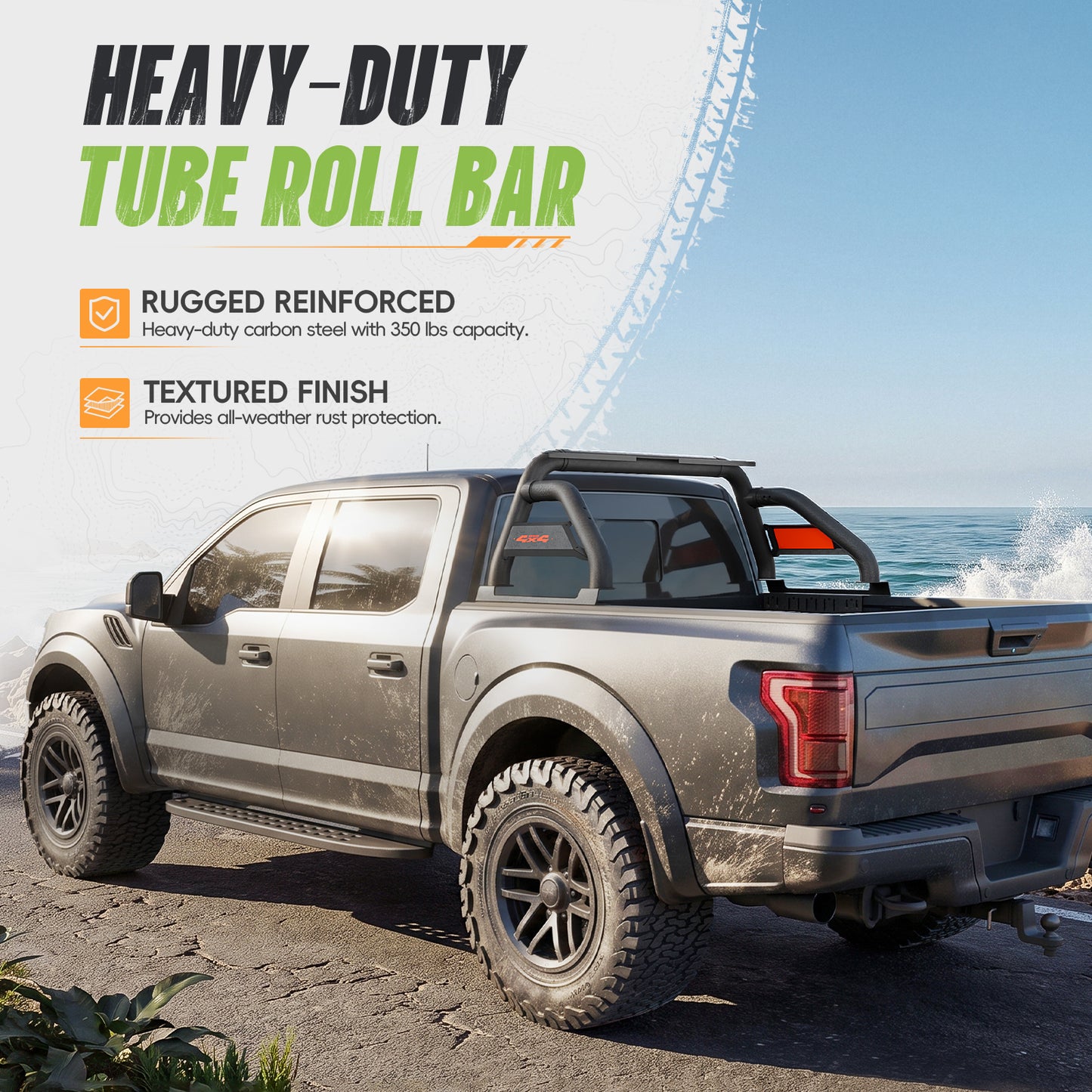 55.91" - 65.39" Adjustable Width Dakrova Roll Bar | For Full & Mid Size Pickup Trucks, Ford, Chevy, GMC, Ram, Toyota, Nissan, Jeep