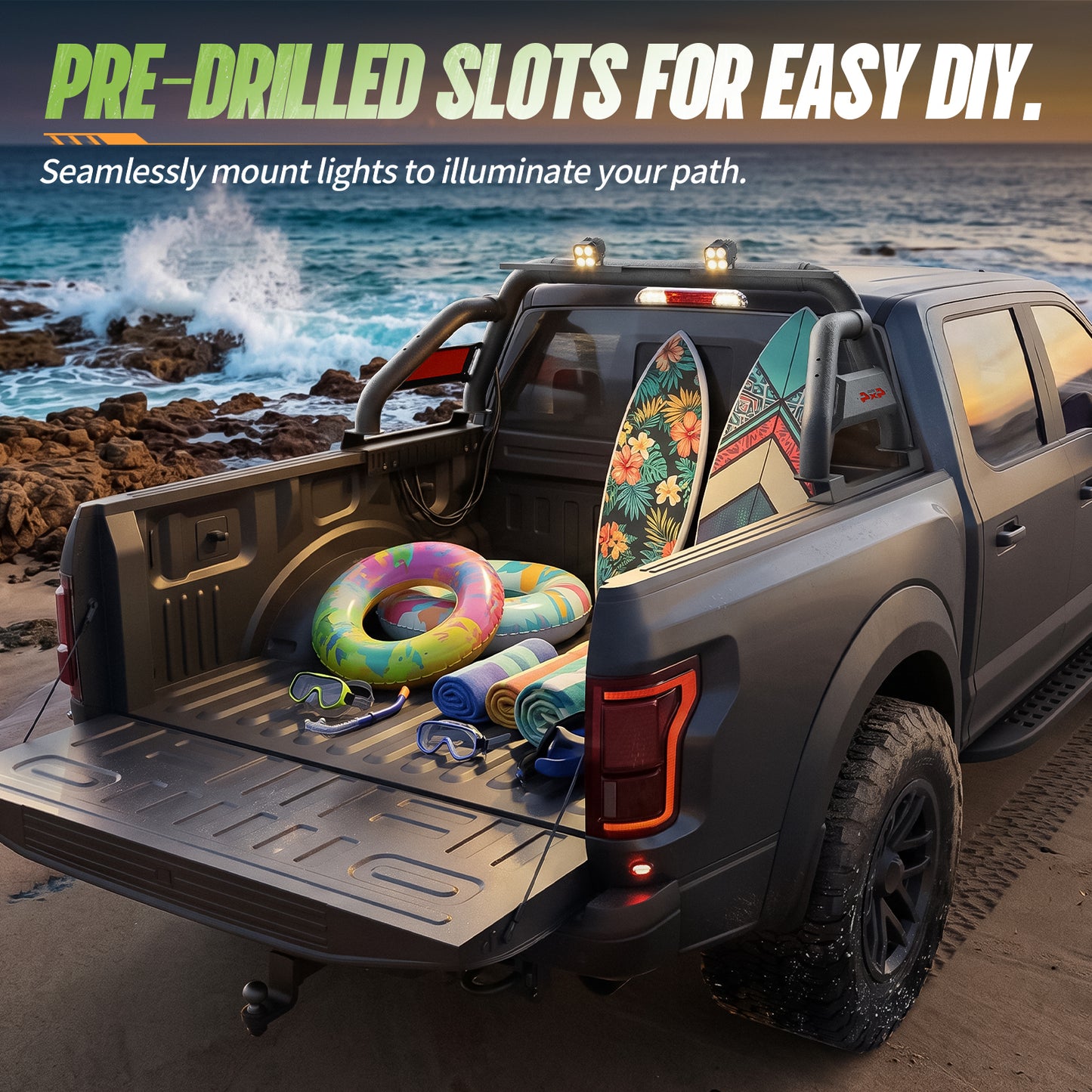55.91" - 65.39" Adjustable Width Dakrova Roll Bar | For Full & Mid Size Pickup Trucks, Ford, Chevy, GMC, Ram, Toyota, Nissan, Jeep
