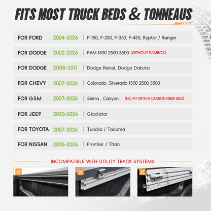 56.00"–65.625" Adjustable Width Dakrova Truck Bed Sport Roll Bar, LED 3rd Brake Light | For Ford, Jeep, Toyota, Chevrolet, GMC, Nissan