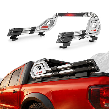 56"–65.6" Adjustable Width Dakrova Chrome Truck Bed Sport Roll Bar, LED 3rd Brake Light | For Ford, Jeep, Toyota, Chevrolet, GMC, Nissan