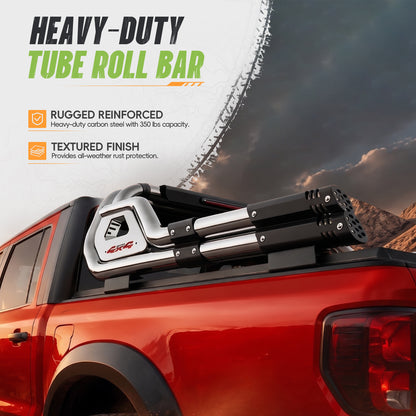 56"–65.6" Adjustable Width Dakrova Chrome Truck Bed Sport Roll Bar, LED 3rd Brake Light | For Ford, Jeep, Toyota, Chevrolet, GMC, Nissan