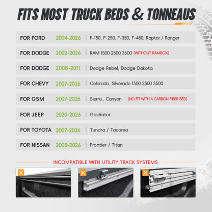 56"–65.6" Adjustable Width Dakrova Chrome Truck Bed Sport Roll Bar, LED 3rd Brake Light | For Ford, Jeep, Toyota, Chevrolet, GMC, Nissan