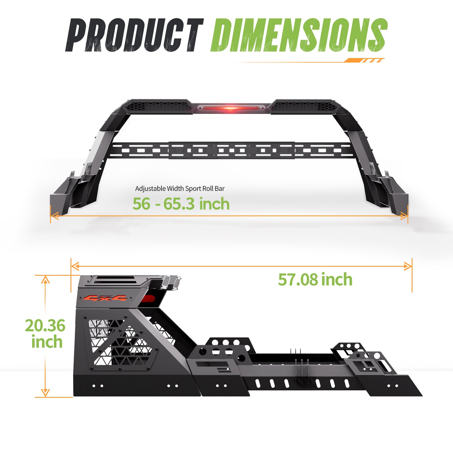 56" – 65.3" Adjustable Width Dakrova Roll Bar | For Ford Jeep Toyota Chevrolet GMC Nissan Honda