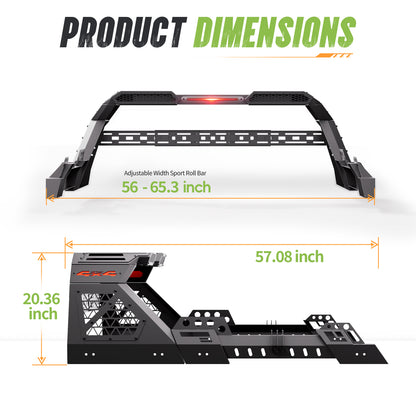 56" – 65.3" Adjustable Width Dakrova Roll Bar | For Ford Jeep Toyota Chevrolet GMC Nissan Honda