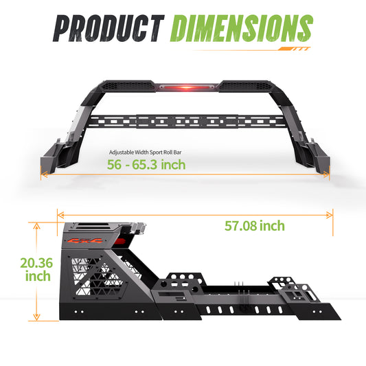 56" – 65.3" Adjustable Width Dakrova Roll Bar | For Ford Jeep Toyota Chevrolet GMC Nissan Honda