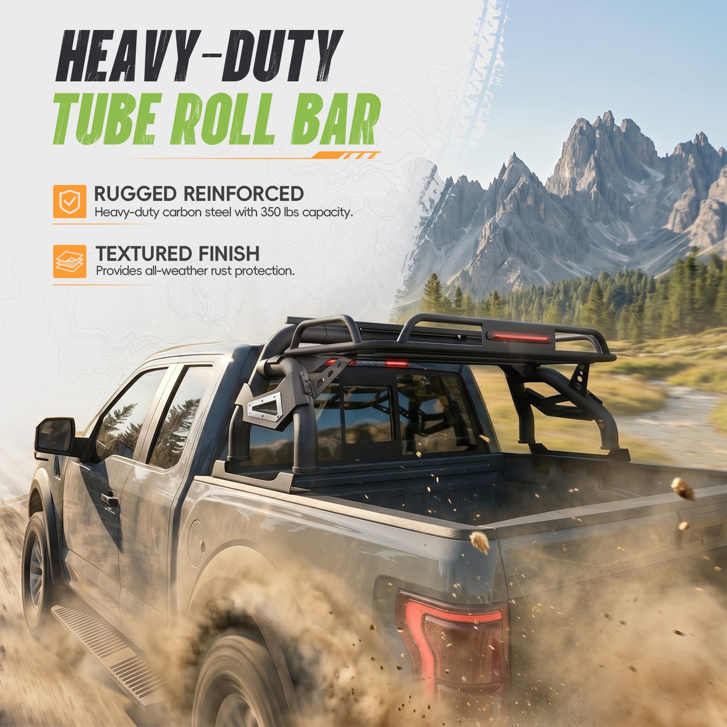60.23"–64.17" Adjustable Width Dakrova Truck Bed Roll Bar with Cargo Basket | For Ford F-150 Raptor F-250 F-350 F-450 Super Duty, Chevy Silverado, GMC Sierra, Dodge Ram, Toyota Tundra, Nissan Titan Pickup Truck Bed Rack