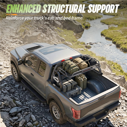 60.23"–64.17" Adjustable Width Dakrova Truck Bed Roll Bar with Cargo Basket | For Ford F-150 Raptor F-250 F-350 F-450 Super Duty, Chevy Silverado, GMC Sierra, Dodge Ram, Toyota Tundra, Nissan Titan Pickup Truck Bed Rack